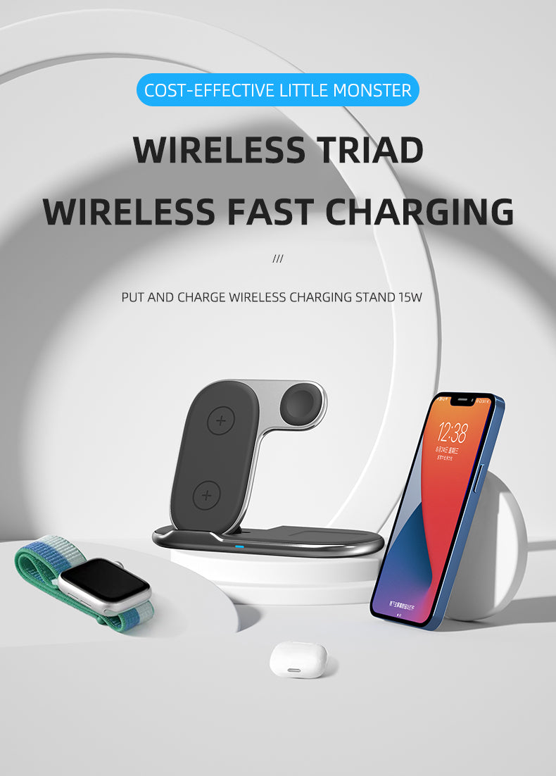 3 in 1 Desktop Wireless Charger (Midnight Black)